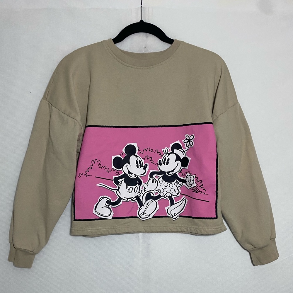 • Disney Mickey & Minnie Pink Graphic Cropped Pullover Sweatshirt small adult